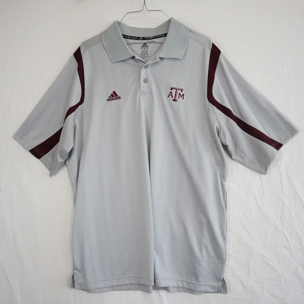 Texas A&M Aggies Polo Shirt Mens‎ Large Adidas ClimaCool Golf Gray Short Sleeve
